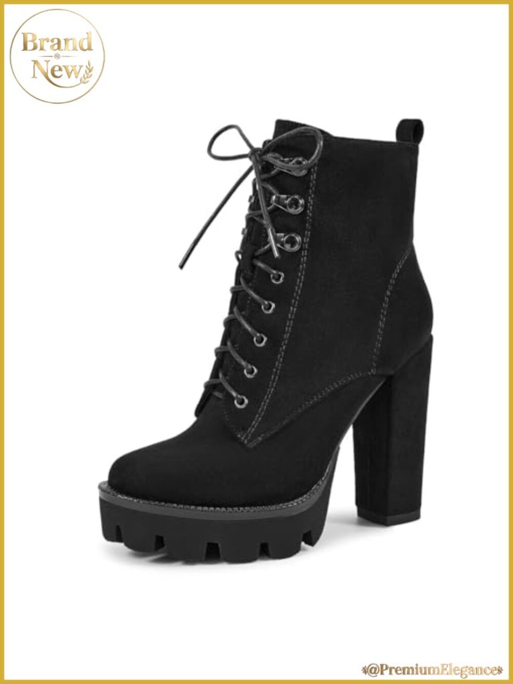Platform Combat Booties Round Toe Lace Up Block Heel Ankle Boots